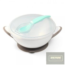   BabyOno tányér - tapadó aljú, fedeles, kanállal szürke ,zöld kanállal 1063/02