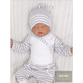   Zyzio&Zuzia 3 részes babakelengye szett:body+nadrág+sapka szürke csíkos 