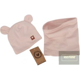   Zyzio&Zuzia -dupla  pamut sapka,fülecskés+csősál szett -piszkos rózsaszín