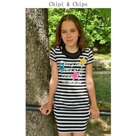 Chipi&Chips nagylány csíkosi ruha/fekete-fehér