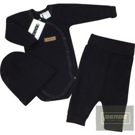   Zyzio&Zuzia 3 részes bordás szett :body+nadrág+sapka-fekete