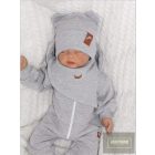 Zyzio&Zuzia -dupla, bordás pamut sapka,fülecskés+kendő szett -szürke