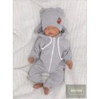 Zyzio&Zuzia -dupla, bordás pamut sapka,fülecskés+kendő szett -szürke