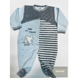 AGA hosszú újjú plüss rugdalózó-kék -szűrke.cica