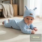 Kazum 2 részes baba szett ,cipzáras rugdalózó és sapka-baby blue