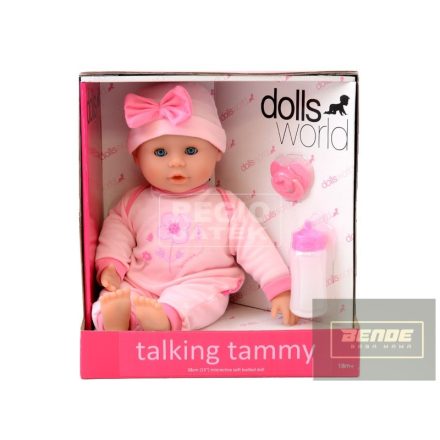  Beszélő és alvó puha baba - rózsaszín ruhában, 38 cm