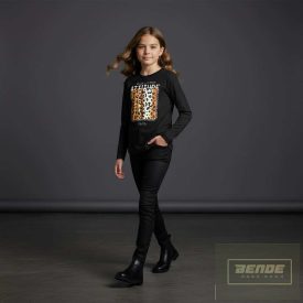 Chipi & Chips ,lány hosszú ujjú felső fekete-ocelot