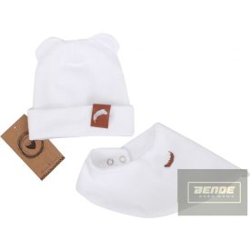   Zyzio&Zuzia -dupla, bordás pamut sapka,fülecskés+kendő szett -fehér