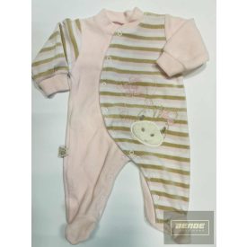   EEVI  hosszú újjú plüss rugdalózó-Sweet  welur-rózsaszín csíkos