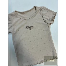   Lány bordázott anyagú strasszos rövid ujjú felső -bézs