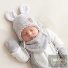 Zyzio&Zuzia  puha szőrmés ,téli babasapka fülekkel és babasállal-szürke