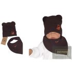 Zyzio&Zuzia -dupla, bordás pamut sapka,fülecskés+kendő szett -csokoládé