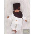 Zyzio&Zuzia -dupla, bordás pamut sapka,fülecskés+kendő szett -csokoládé