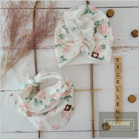 Zyzio&Zuzia TURBÁNSAPKA + Kendő rózsaszín virágos