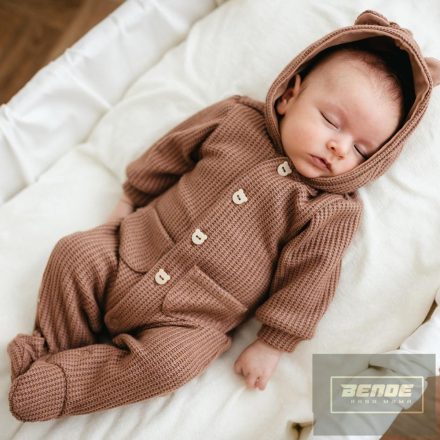 EEVI Cool Beary kisfiú kötött,kapucnis overál-barna