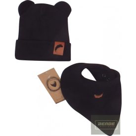   Zyzio&Zuzia -dupla, bordás pamut sapka,fülecskés+kendő szett -fekete