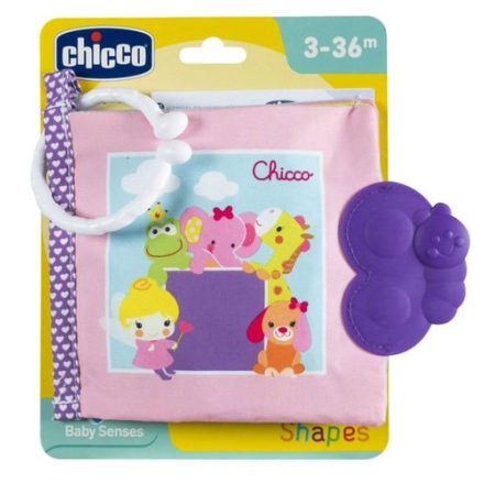 CHICCO  3-lapos textil csörgő-rágó könyvecske-rózsaszín