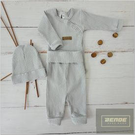   Zyzio&Zuzia 3 részes bordás szett :body+nadrág+sapka-silver gray