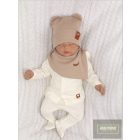 Zyzio&Zuzia -dupla, bordás pamut sapka,fülecskés+kendő szett -fahéj