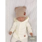 Zyzio&Zuzia -dupla, bordás pamut sapka,fülecskés+kendő szett -fahéj