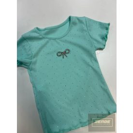   Lány bordázott anyagú strasszos rövid ujjú felső -menta