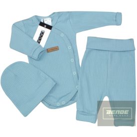   Zyzio&Zuzia 3 részes bordás szett :body+nadrág+sapka-kékeszöld