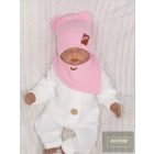 Zyzio&Zuzia -dupla, bordás pamut sapka,fülecskés+kendő szett -rózsaszín