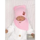 Zyzio&Zuzia -dupla, bordás pamut sapka,fülecskés+kendő szett -rózsaszín