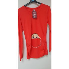 Mommy Style kukucskálós kismama felső,hosszú ujjú/lazac