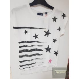 Blue Seven lány pamut póló-fehér -Csillagos