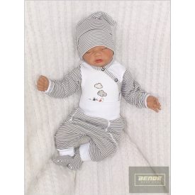   Zyzio&Zuzia 3 részes babakelengye szett:body+nadrág+sapka szürke csíkos Zebra