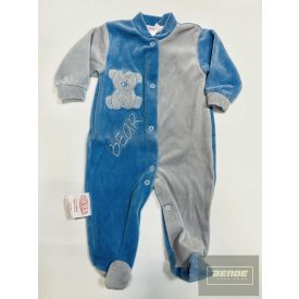 BOMAR hosszú újjú plüss rugdalózó-kék-szürke -maci