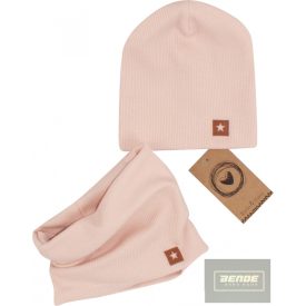   Zyzio&Zuzia -dupla, bordás pamut sapka +csősál szett -piszkos rózsaszín