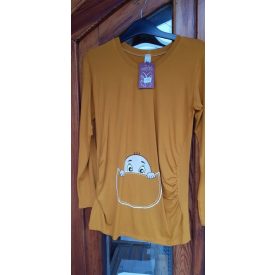   Mommy Style kukucskálós kismama felső,hosszú ujjú/mustár